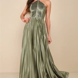 Lulu's Sage Green Halter Maxi Dress